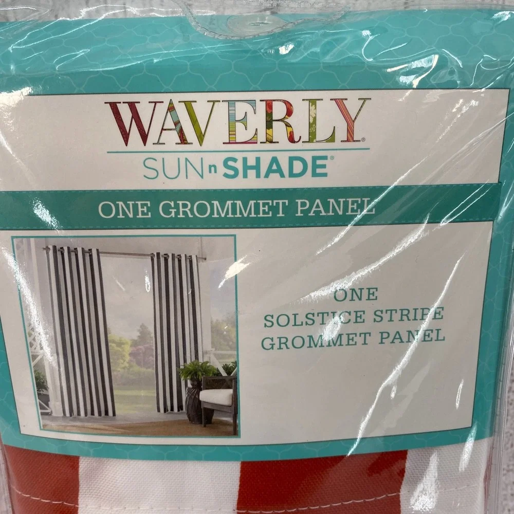 Waverly Solstice Stripe Curtain Panels 52x95 Chili Red White Grommet 2 Panels